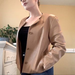 Ann Taylor camel cropped vintage leather jacket